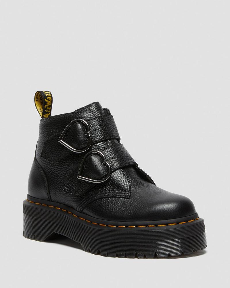 Black Women\'s Dr Martens Devon Heart Leather Platform Boots | CA 238OKI